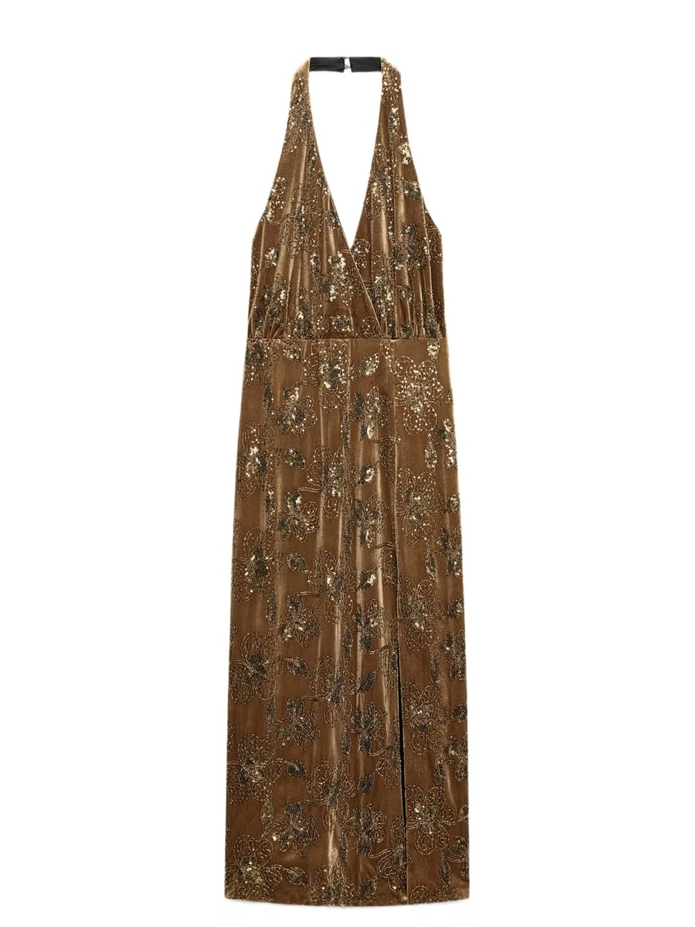 Zara Gold-Brown Velvet Sequin Midi Dress